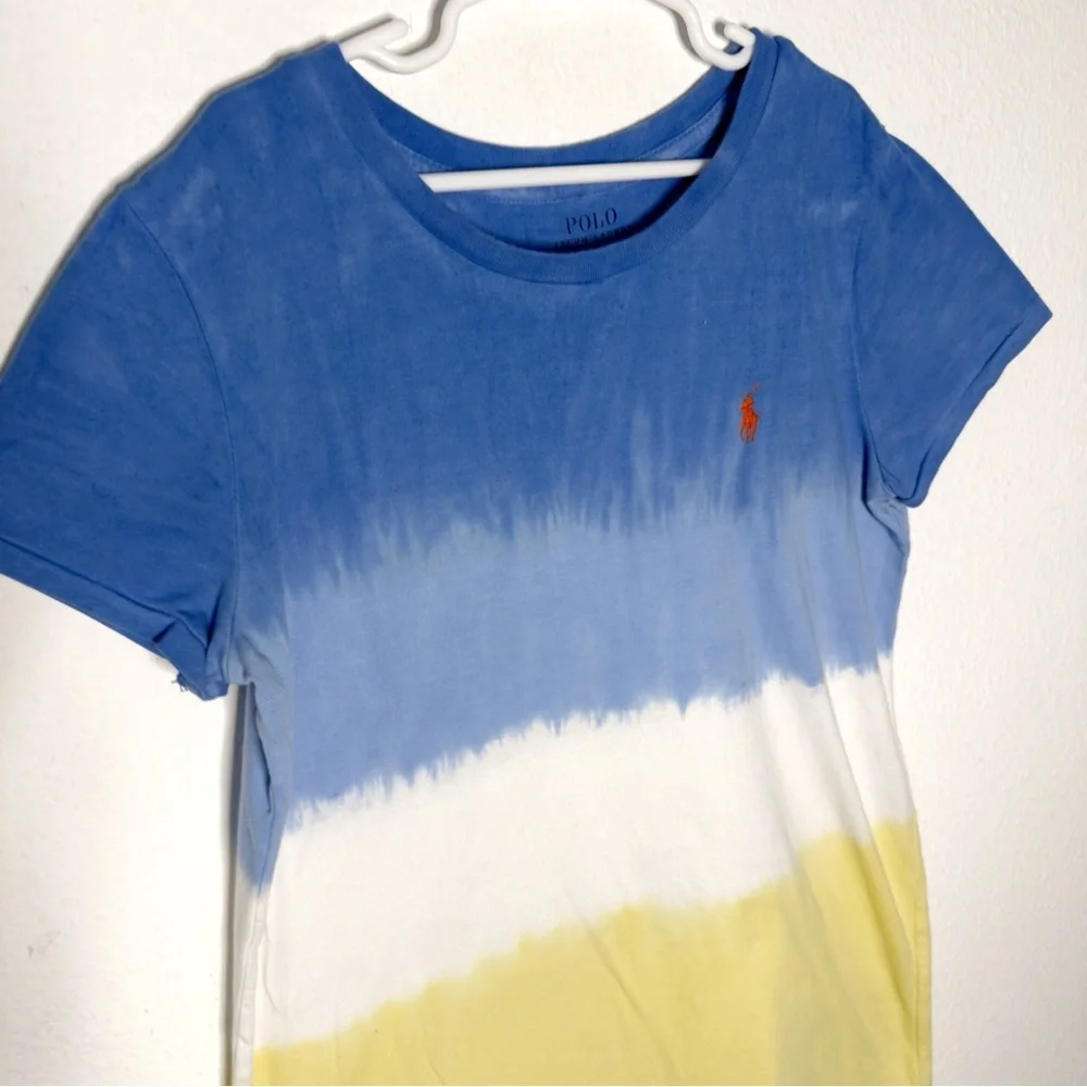 Polo Ralph Lauren Girls Ombre Jersey T-shirt Dress size large blue white yellow
